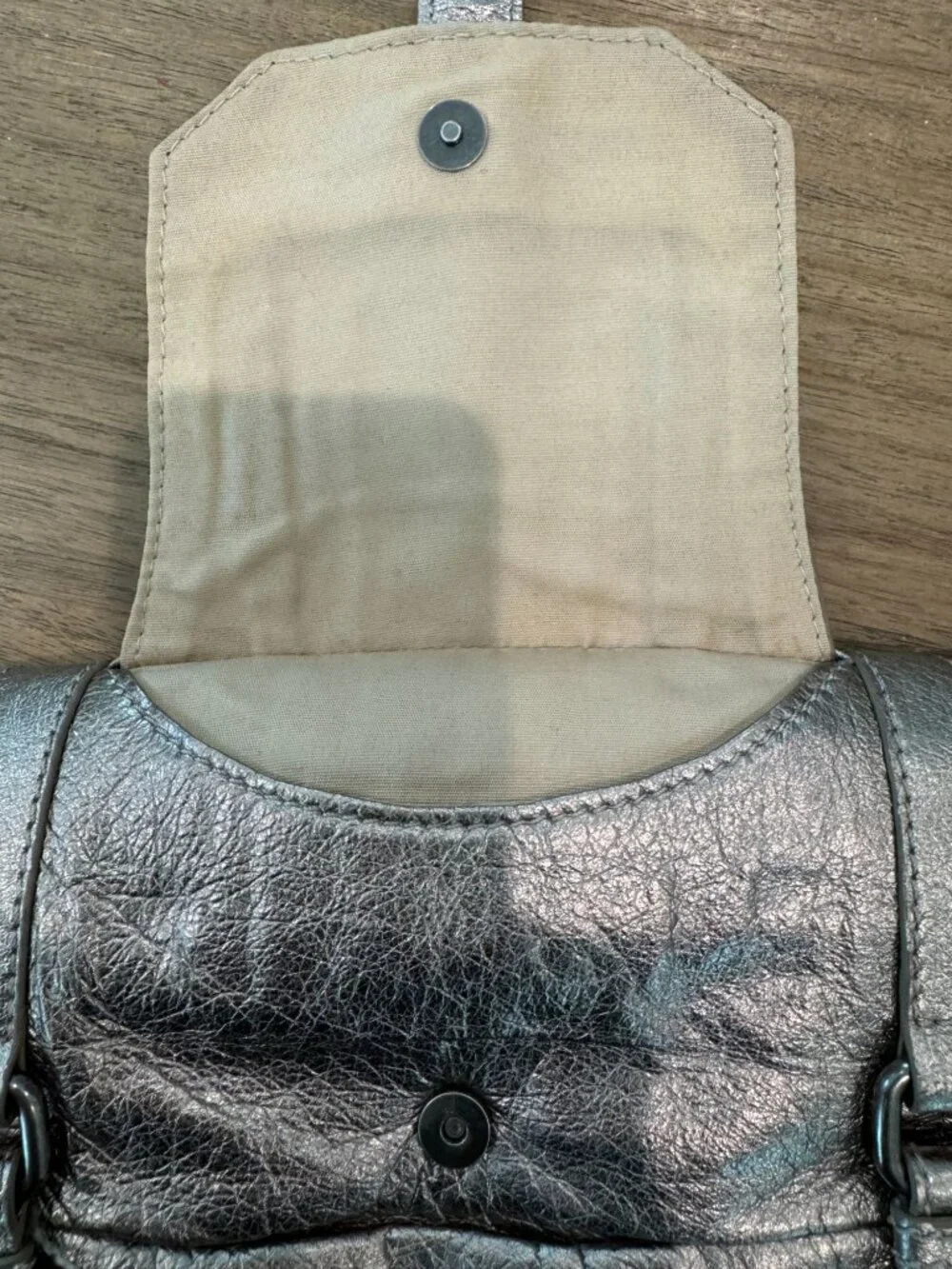 The Sak Leather Crossbody Clutch | Metallic Pewter | Versatile 2-Way